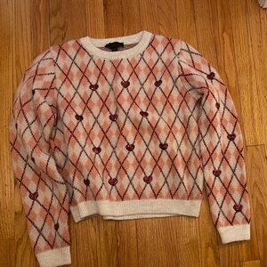 NWT Zara Argyle Sweater with Sequin Hearts Sz L